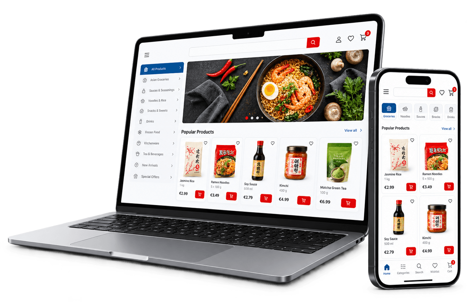 Giao diện website bán hàng trên laptop và điện thoại