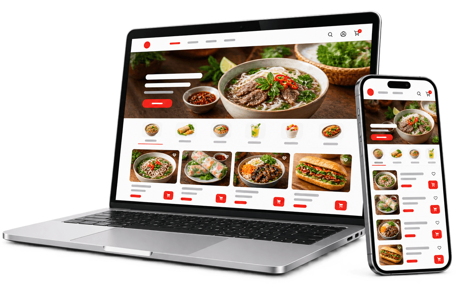 Website mẫu hiển thị trên laptop và điện thoại